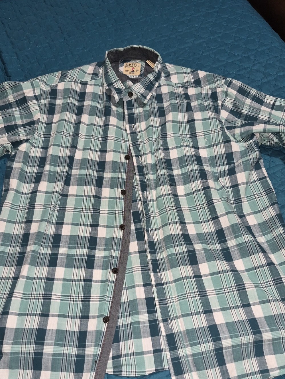 RedHead Men's Plaid Button-Down Shirt in Teal & White
